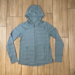 Athleta Womens Small Hooded Full Zip Jacket Blue Gray Performance Activewear